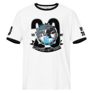 20th Edition International Female Ride Day Ringer Unisex T-Shirt (WHITE + BLACK)